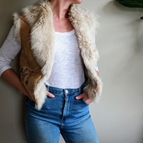 Ralph Lauren Blue Label Jackets & Blazers - Ralph Lauren Embroidered Suede Shearling Vest